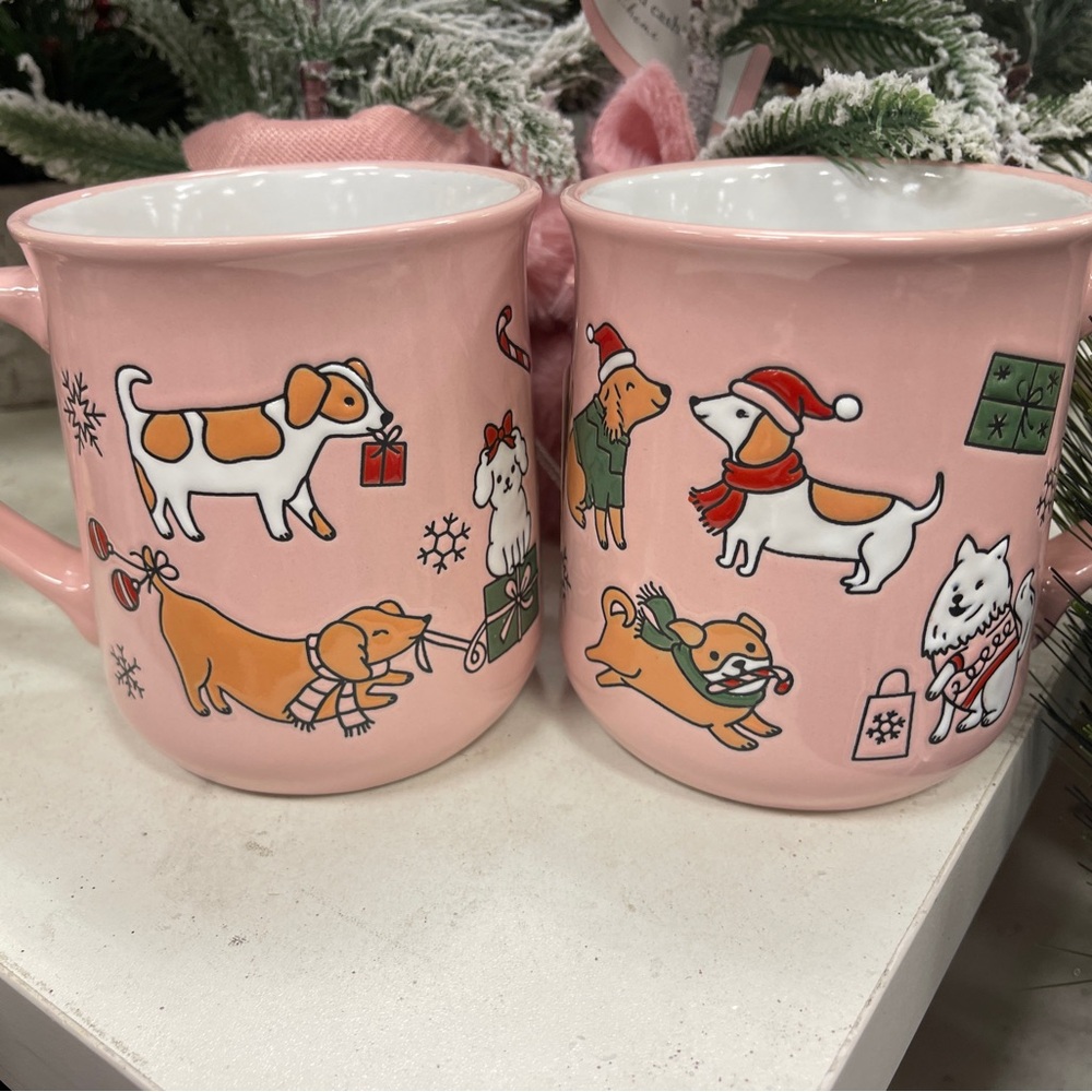 Clementine Pink Christmas Dogs Dachshunds Beagles Ceramic Coffee Mug NEW